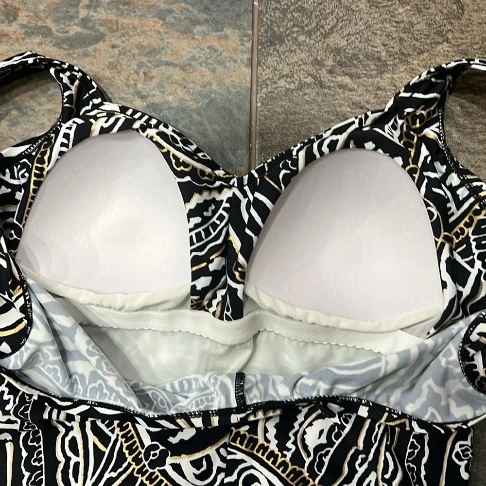 Black and White Patterned Women's One Piece Swimsuit